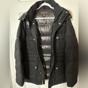 MK Men's Heavyweight Hooded Coat With Bib In Black that can be detached